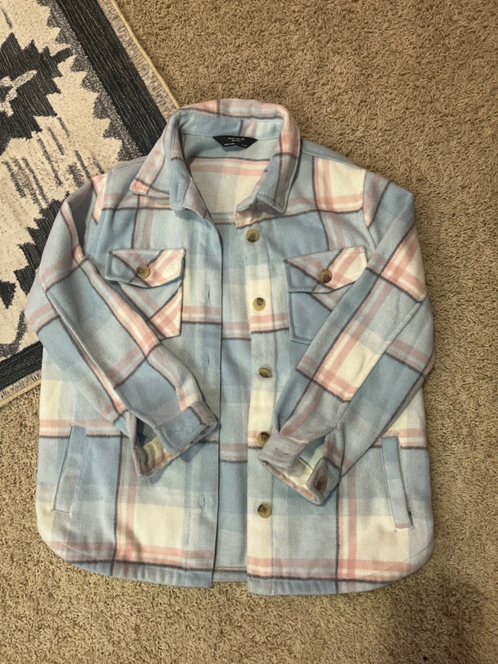 Kids Plaid Shacket Jacket in Light Blue and Pink